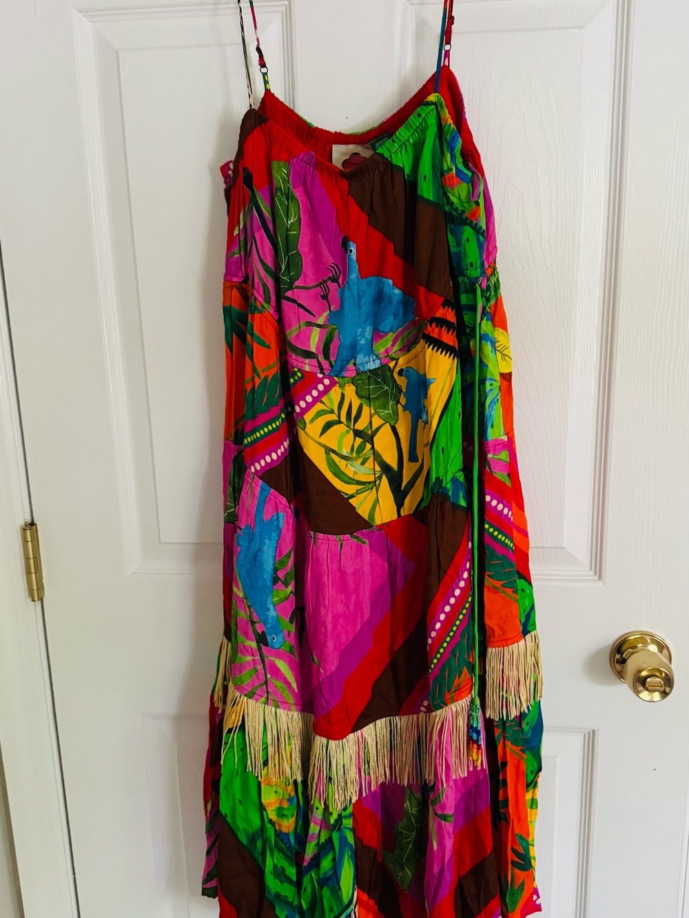 Farm Rio x Anthropologie Palila Fringed Midi Dress Size M Petite - Picture 2 of 9